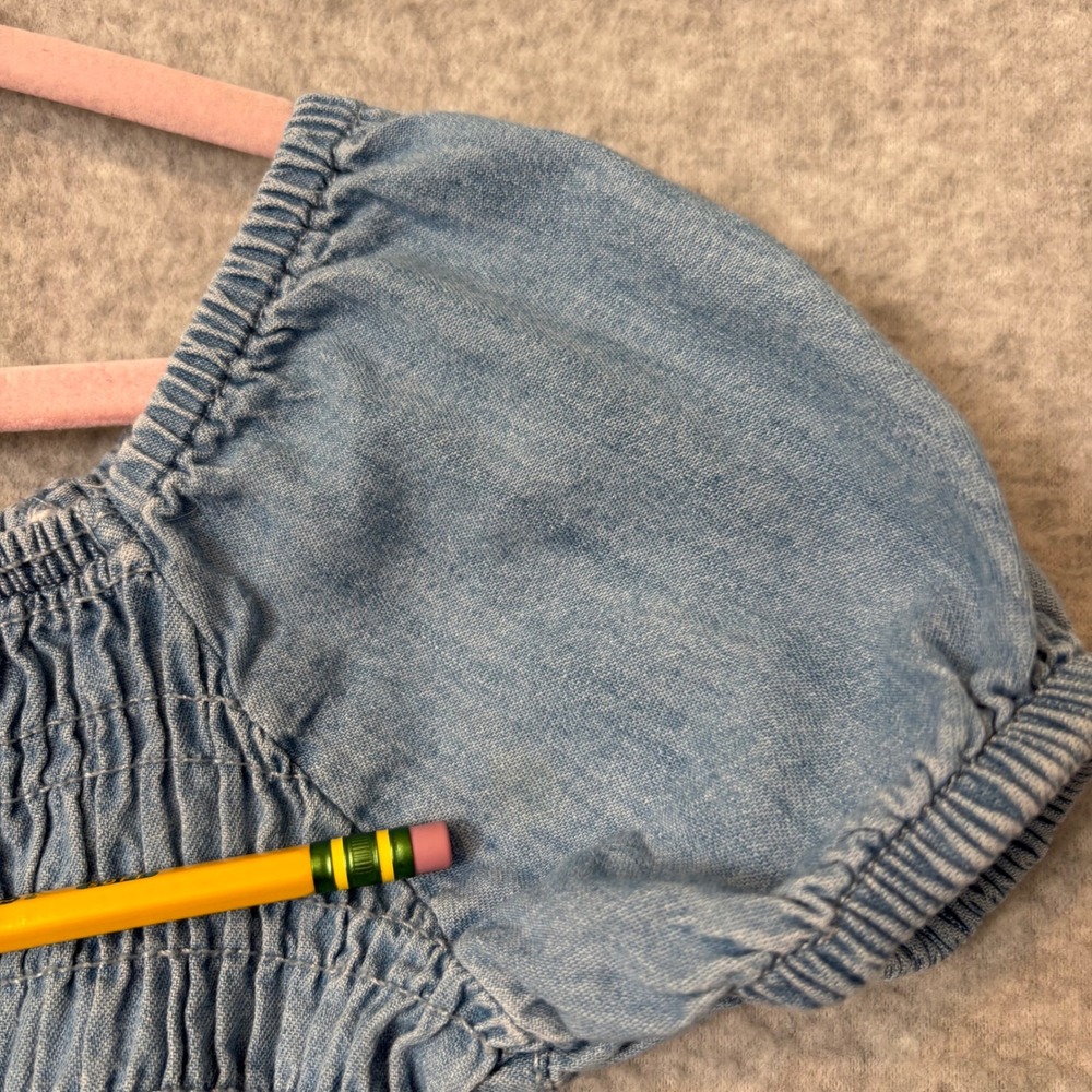 The Children's Place Girls 5/6 Chambray Smocked Dress Blue Denim Short Sleeve - Picture 7 of 8